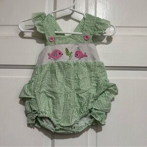 Beach 0-3 Month Girls Fish Whale Bubble Ruffle Outfit One Piece Seersucker